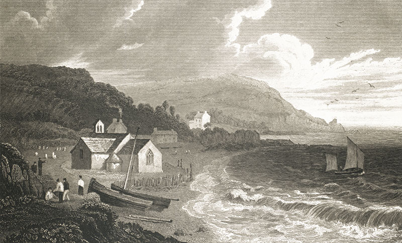 An 1840's etching of Cwm-yr-Eglwys before the great storm