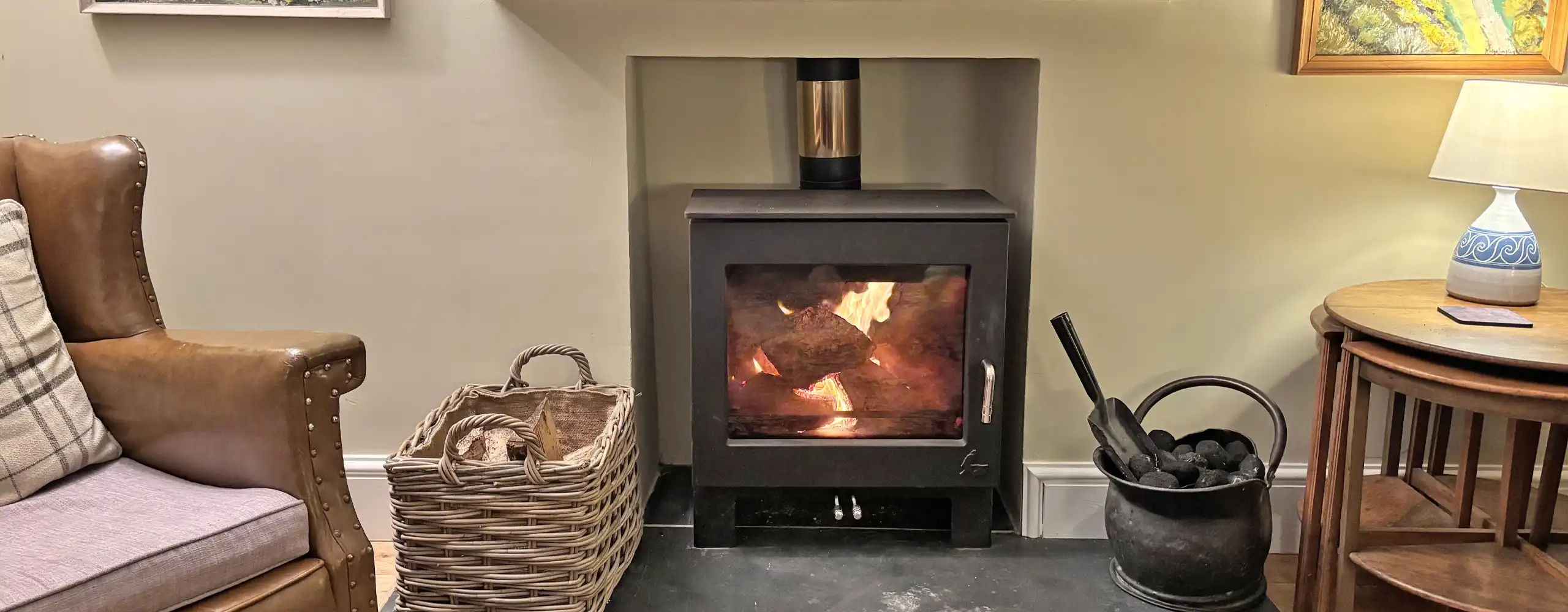 Living area with wood burner