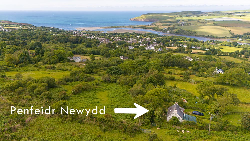 Drone view from above Penfeidr Newydd to the Bay