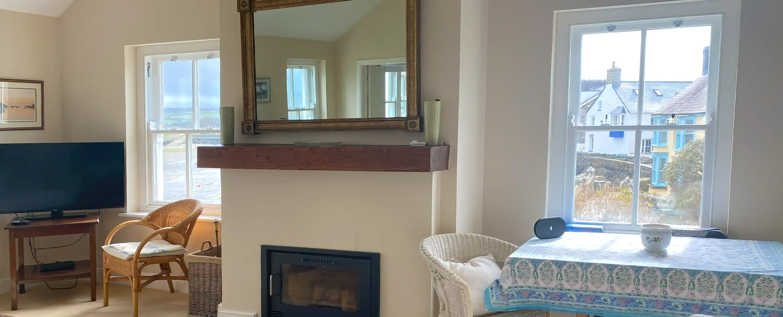 Living area with views across the quay walls